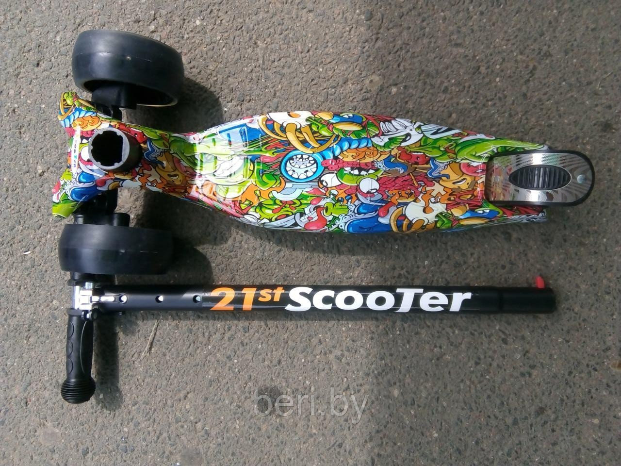 Самокат maxi ПРИНТ, графити 4108 RS Maxi Print Scooter 009 ШИРОКИЕ, светящиеся колеса, регулируемая ручка - фото 1 - id-p98292778