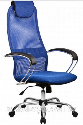 Компьютерное кресло SU BK-8 Chrome для  комфортной работы в офисе и дома, стул SU BK-8 CH ткань сетка синяя