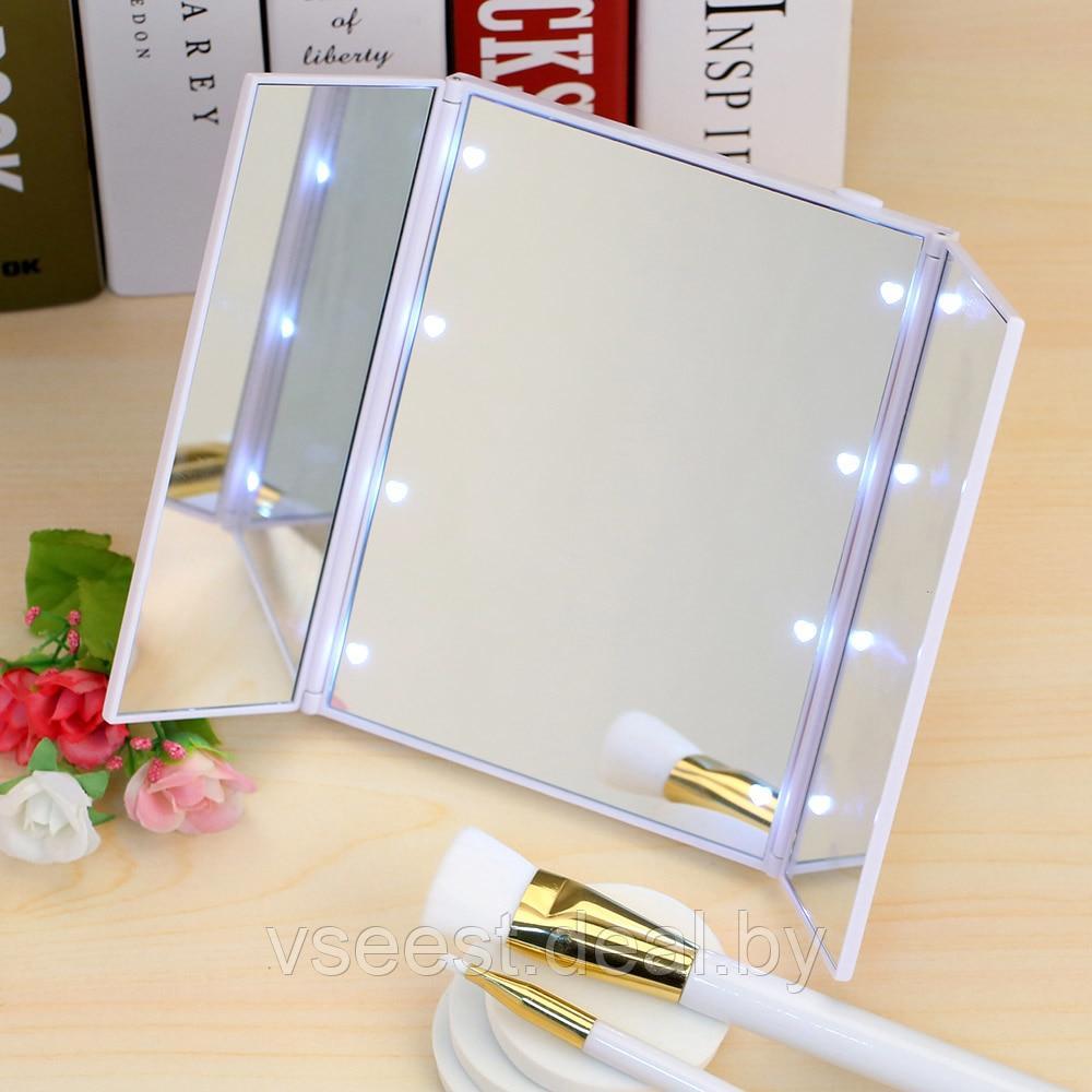 Зеркало настольное для макияжа с подсветкой комбинированное белое SiPL (L) - фото 4 - id-p98342178