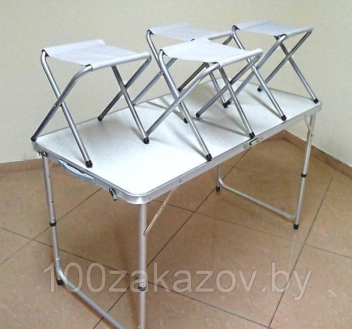 Набор стол со стульями туристические (1 стол-чемодан + 4 стула, складные) 60*120 - фото 1 - id-p98376514