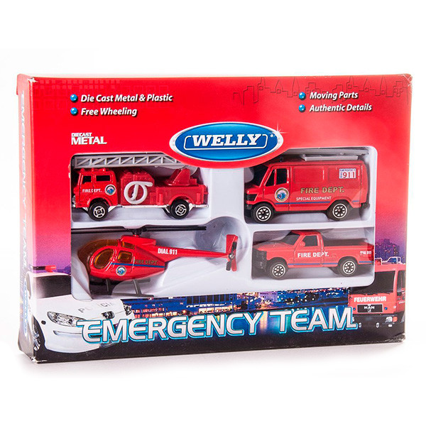 Welly 98630-4C Велли Игровой набор "Служба спасения - пожарная команда" 4 шт. - фото 1 - id-p98605303