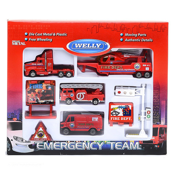 Welly 98630-9C Велли Игровой набор "Служба спасения - пожарная команда" 9 шт. - фото 1 - id-p98605306