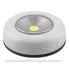 Светодиодный светильник-кнопка  (1шт в блистере) 1LED : 2W (3*AAA в комплект не входят),  68*18мм, белый,