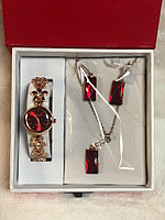 Подарочный набор (часы+ бижутерия) цвет красный