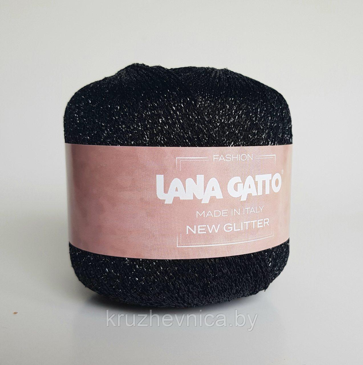 Пряжа Lana Gatto New Glitter (51% полиэстер, 49% полиамид), 25г/300 м, цвет 8591 nero