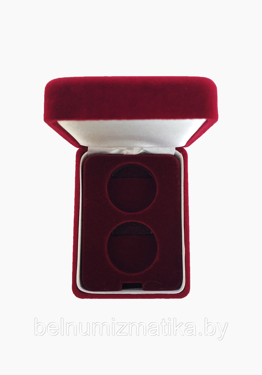 Футляр бархатный красный с ложементом на 2 монеты Ø 25.00 mm - фото 2 - id-p98715084