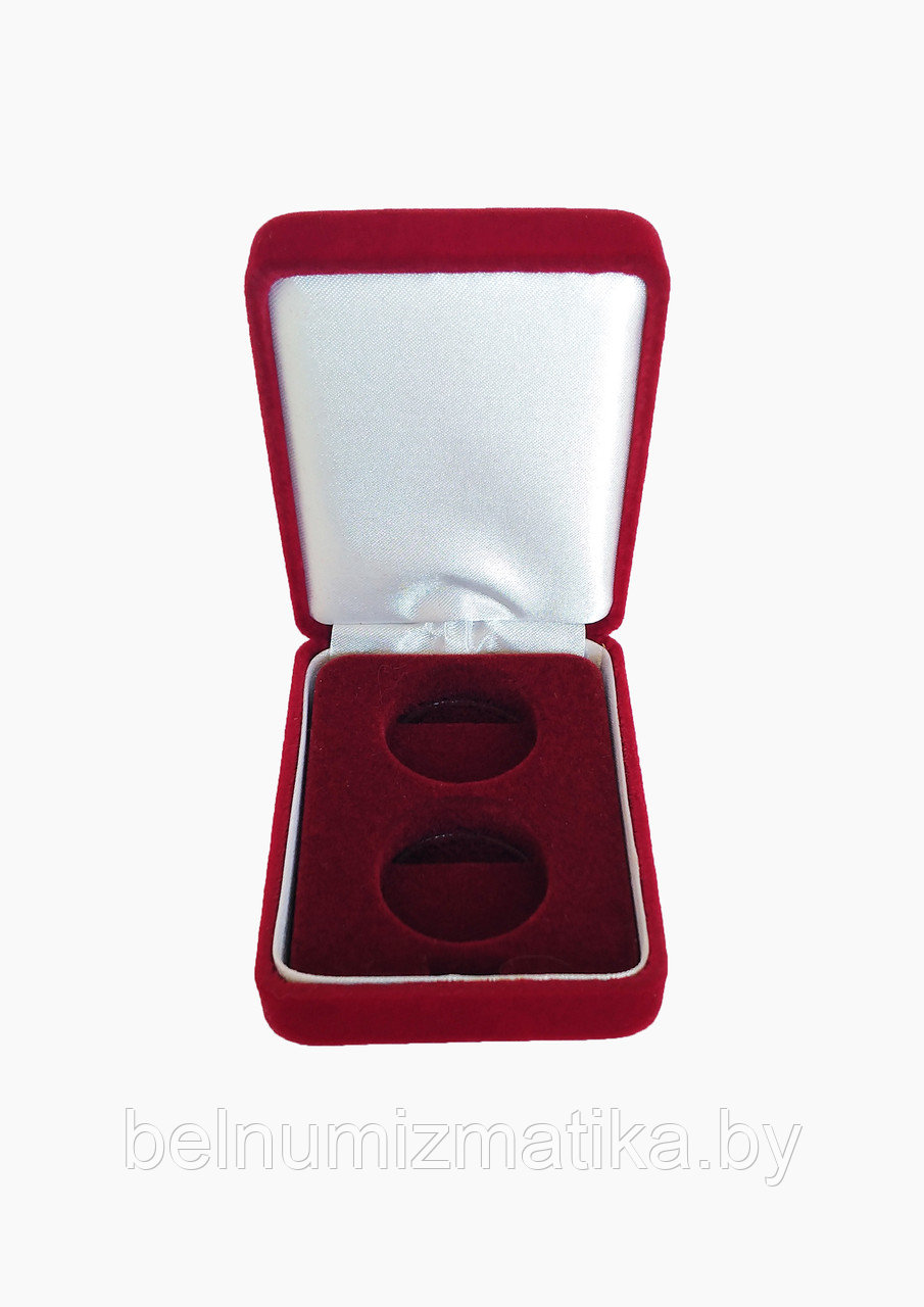 Футляр бархатный красный с ложементом на 2 монеты Ø 25.00 mm - фото 3 - id-p98715084