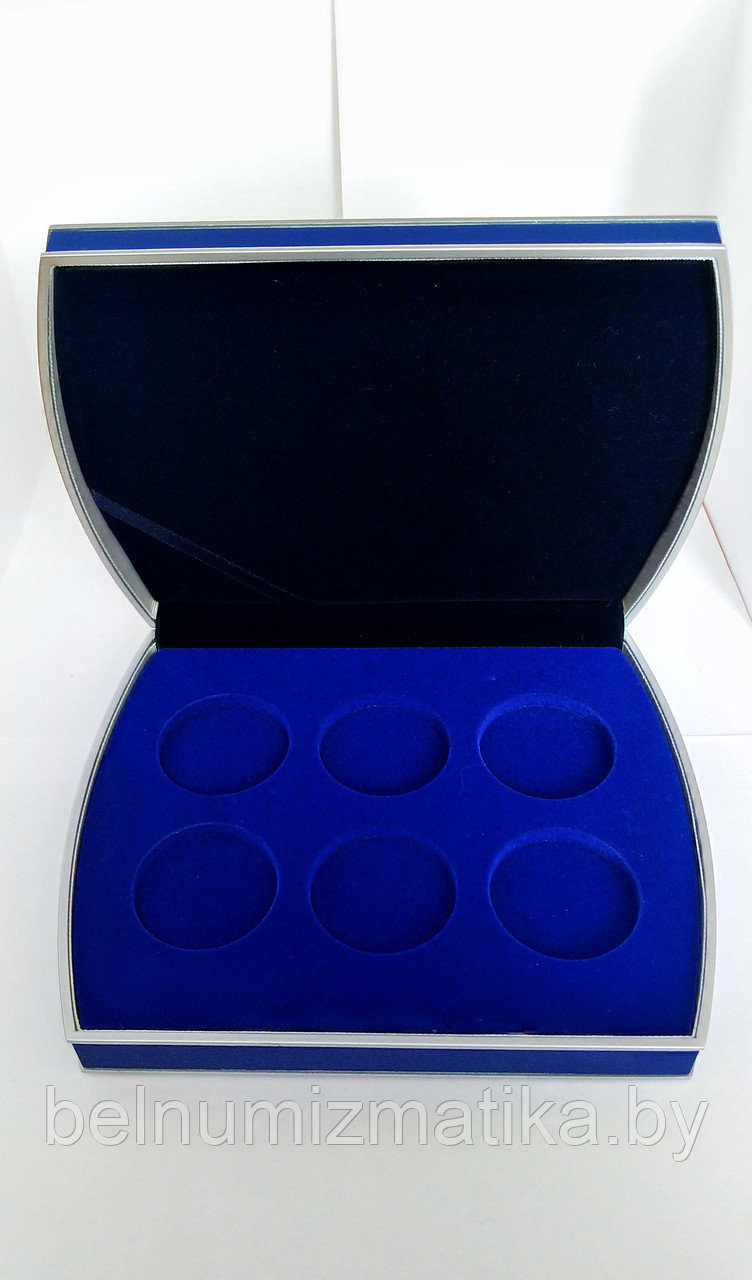 Футляр для 6 монет с капсулой Ø 45.00 mm синий с серебряной окантовкой - фото 2 - id-p98716938