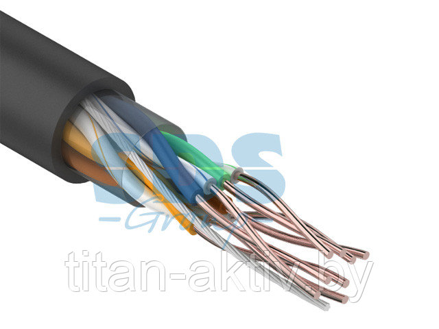 Кабель UTP 4PR 24AWG, CU (медь), CAT5e, 100МГц, PE черный, (OUTDOOR) (бухта 25 м) REXANT - фото 2 - id-p98486016