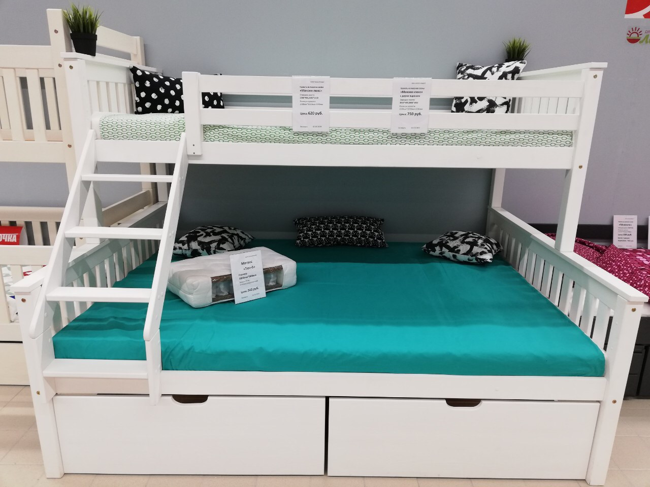 Детская двухъярусная кровать "Вуди-7" с ящиками цвет белый - фото 3 - id-p98753103