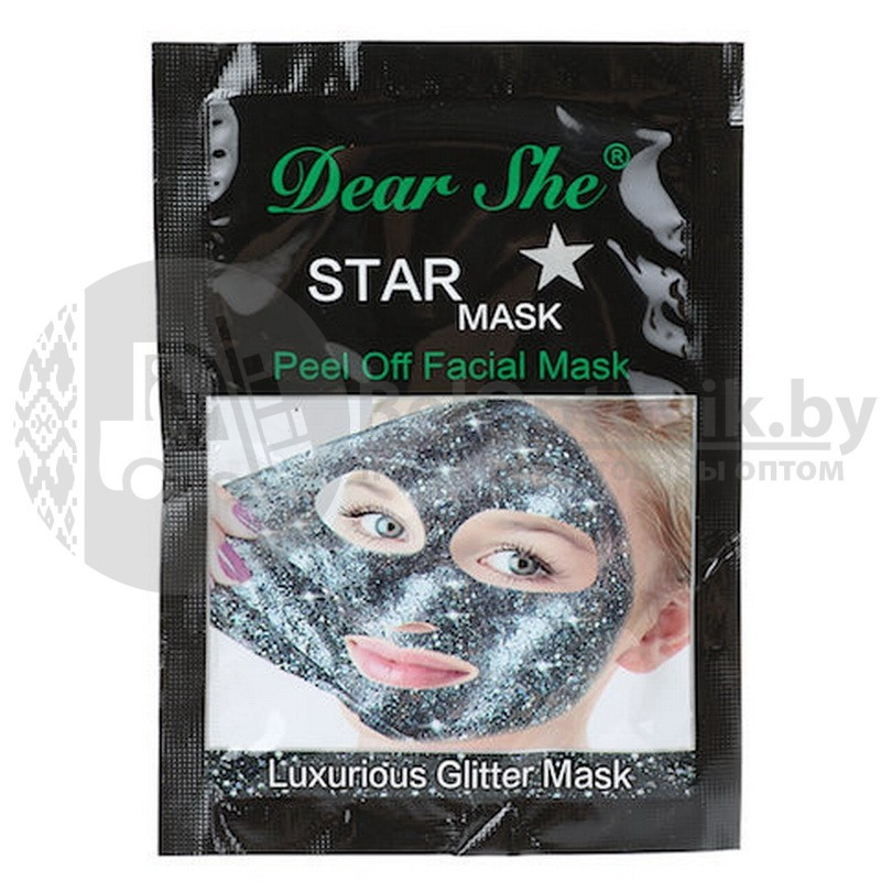 Маска - пленка для лица Dear She Dazzling Glitter, 18 гр. Чёрное золото (скрабирует, очищает, смягчает) - фото 8 - id-p98897971