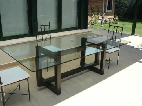 Стеклянный кухонный стол с металлическим основанием - фото 3 - id-p98898428