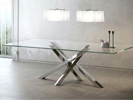 Стеклянный кухонный стол с металлическим основанием - фото 1 - id-p98945640