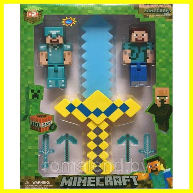 Светящийся синий Меч Minecraft с фигурками