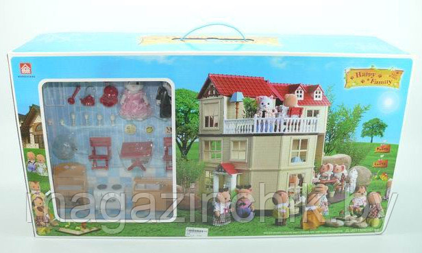 Игровой домик 012-10 для кукол Happy Family аналог Sylvanian Families Сильваниан с мебелью, светом - фото 6 - id-p5024238