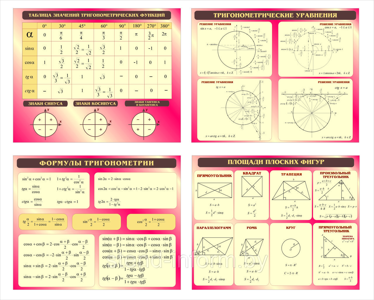 Стенды по математике, р-р 90*70 см, в розовом цвете