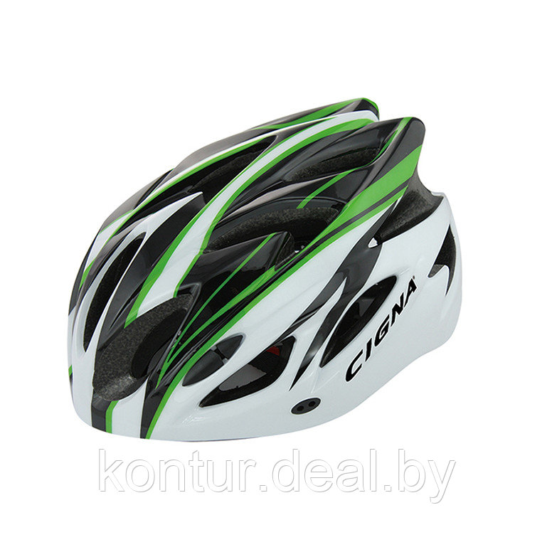 Велошлем Cigna WT-012 (чёрный/зелёный/белый) - фото 1 - id-p99134315