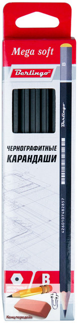 Карандаш чернографитный Berlingo Mega soft, B, заточенный, без ластика, арт.BP01045 - фото 1 - id-p99282827