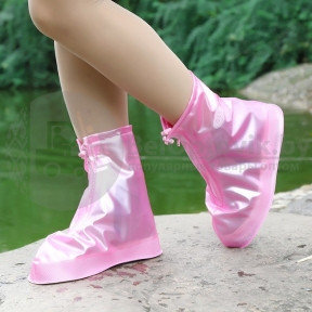 Защитные чехлы (дождевики, пончи) для обуви от дождя и грязи с подошвой цветные Розовый