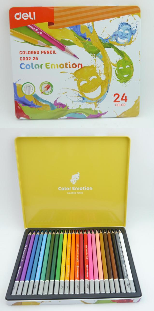 Карандаши цветные DELI COLOR EMOTION трёхгранные в металлическом пенале, 24 цв. (Цена с НДС)