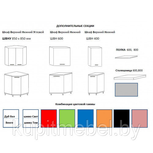 Дополнительные модули для кухонь и цветовые решения