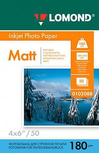 Фотобумага A6 (102x152) матовая односторонняя, 180 г/ м², 50 листов, Lomond, 0102088