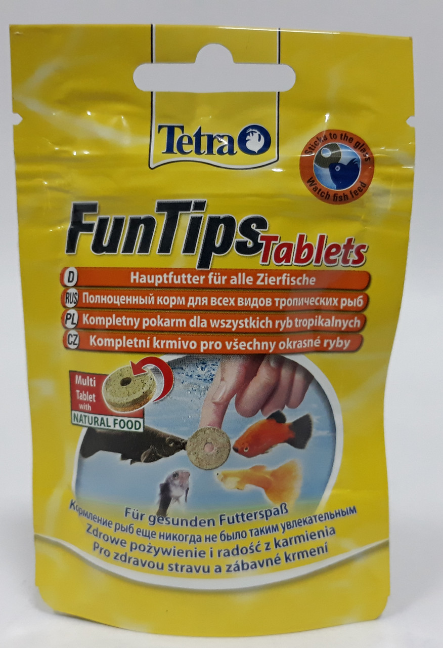 Корм для всех видов рыб Tetra FunTips Tablets 20 табл -, можно приклеивать к стеклу аквариума - фото 1 - id-p99375770