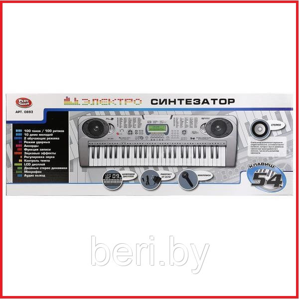 0893 Синтезатор с микрофоном Play Smart (54 клавиши), работает от сети и от батареек - фото 1 - id-p99425020