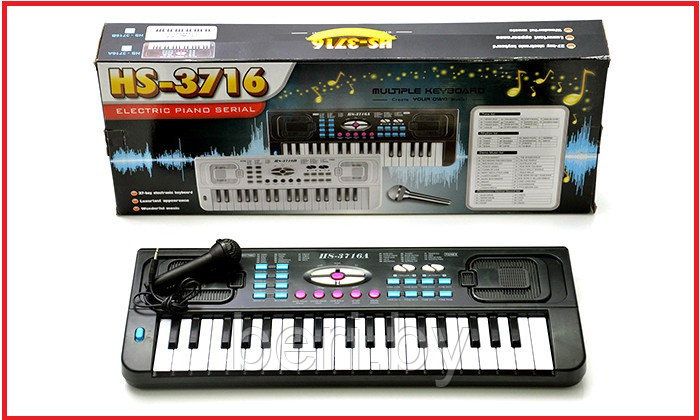 HS3716A Детский синтезатор-пианино, 37 клавиш с микрофон, работает от сети и от батареек - фото 2 - id-p99425067