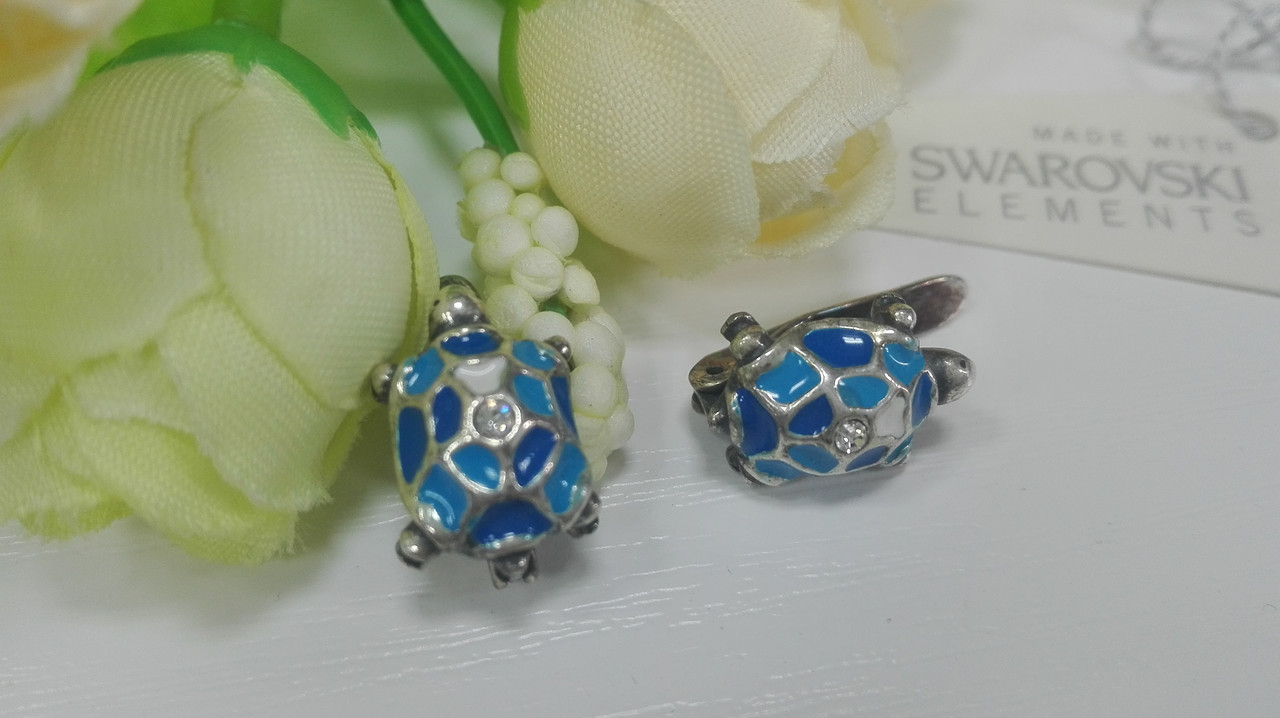 Детские серьги Чкрепашки с кристаллами Swarovski
