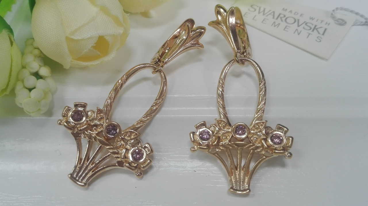 Позолоченные Серьги с кристаллами Swarovski