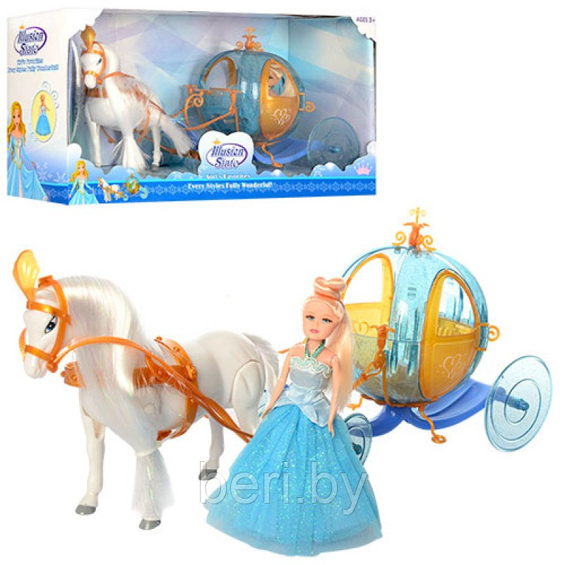 Кукла с лошадкой и каретой 258A (движение+звук) игровой набор, 258А - фото 1 - id-p99463233