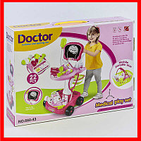 660-43 Набор доктора на тележке "Доктор", 23 предмета, розовый