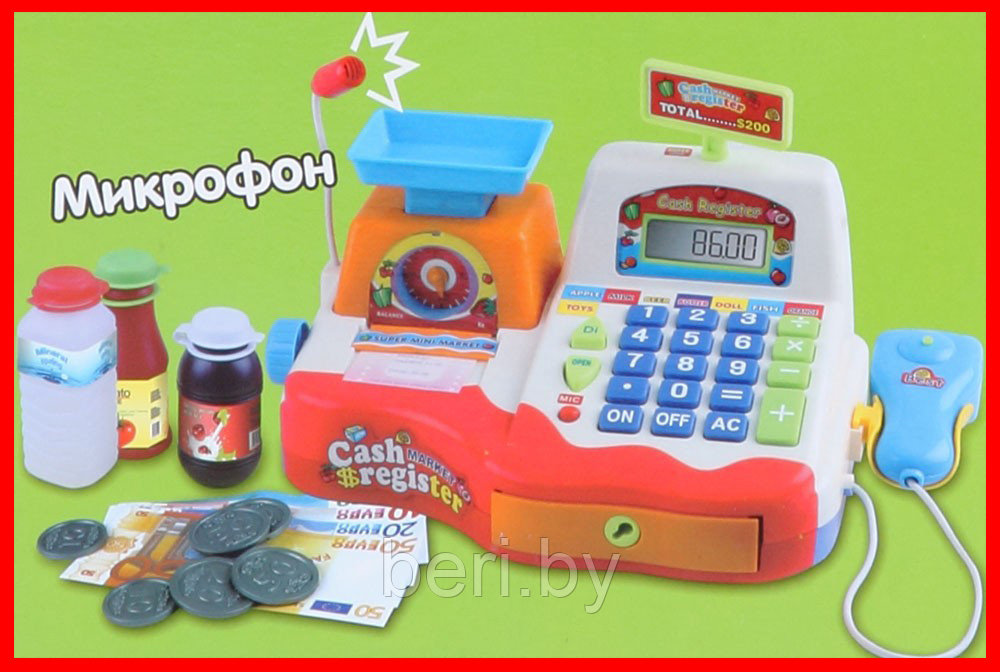 7256 Касса, игровой набор "Мой магазин" с терминалом, калькулятором, микрофоном и продуктами - фото 3 - id-p99503103