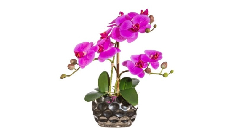 Орхидея искусственная 30 см, в овальной вазе, серебро