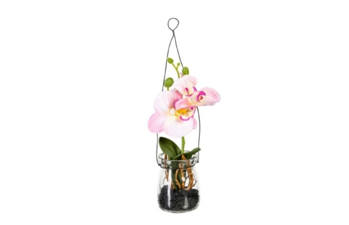 Орхидея искусственная в подвесном горшке, 20 см, розовый