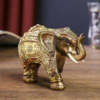 Сувенир полистоун "Индийский слон в королевской попоне" золото 8,5х12,5х5 см