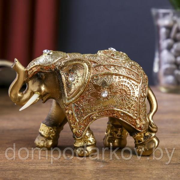 Сувенир полистоун "Индийский слон в королевской попоне" золото 8,5х12,5х5 см - фото 2 - id-p99610992