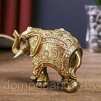 Сувенир полистоун "Индийский слон в королевской попоне" золото 8,5х12,5х5 см, фото 3