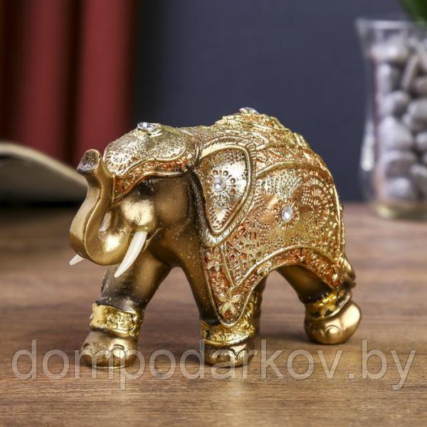 Сувенир полистоун "Индийский слон в королевской попоне" золото 8,5х12,5х5 см - фото 5 - id-p99610992
