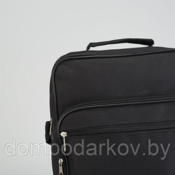 Сумка деловая, 1 отдел, 3 наружных кармана на молнии, длинный ремень, цвет чёрный - фото 4 - id-p99610994