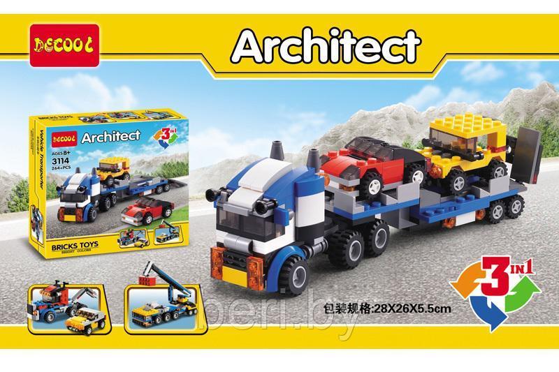 Конструктор DECOOL ARCHITECT 3114 "Транспортировщик автомобилей 3 в 1", 264 детали, аналог LEGO CREATOR 31033 