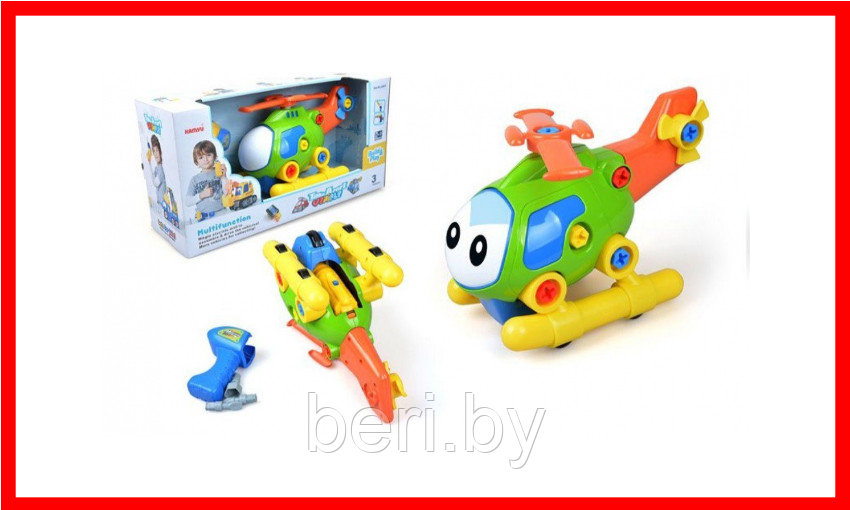 22919 Конструктор 2 в 1  "Вертолет. Построй и играй" с шуруповертом, Kids Idea 