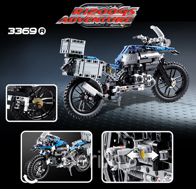 Конструктор Decool 3369A "Мотоцикл BMW R 1200 GS", 2 в 1, 603 детали, аналог LEGO Technic 42063, (369А) - фото 3 - id-p99636624