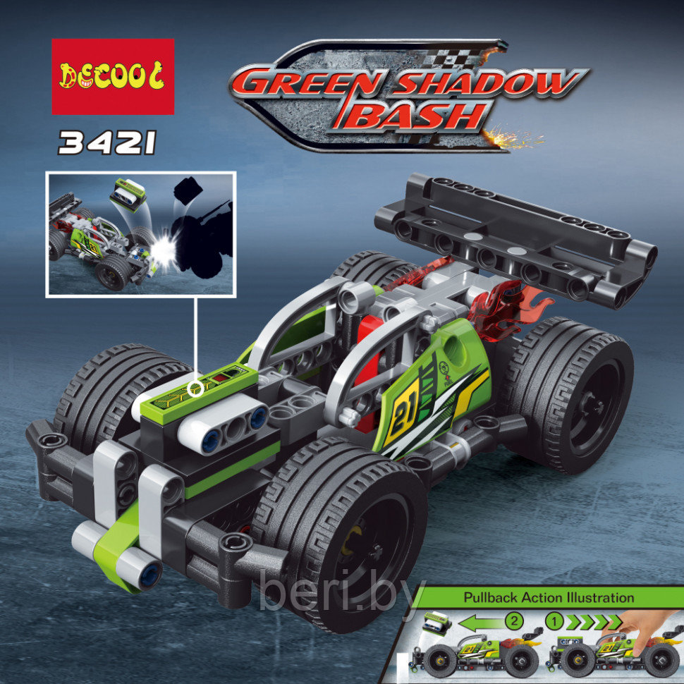 Конструктор Decool 3421 Technic "Зеленый гоночный автомобиль" 135 деталей, аналог LEGO Technic