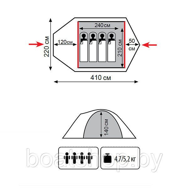 Палатка экспедиционная TRAMP MOUNTAIN 4 (V2) - фото 5 - id-p80231728