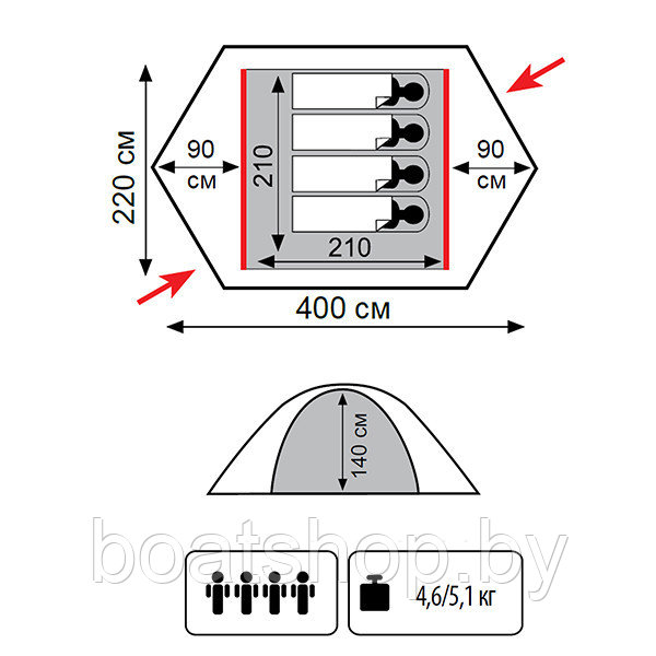 Палатка экспедиционная TRAMP ROCK 4 (V2) - фото 2 - id-p80235369