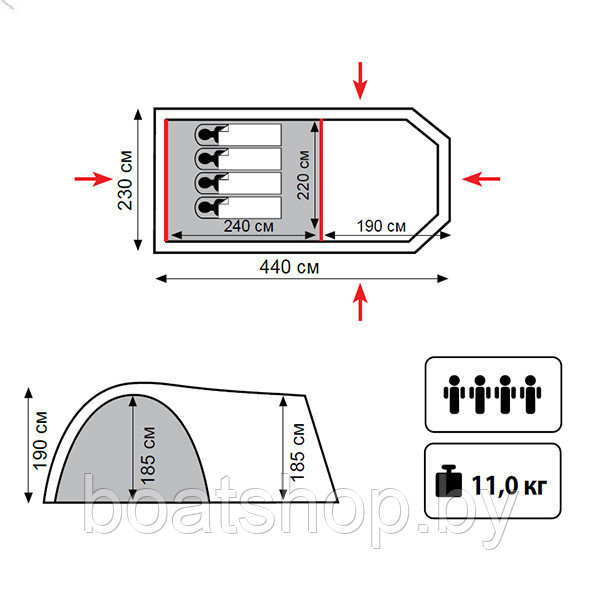 Палатка кемпинговая TRAMP ANACONDA 4 (V2) - фото 2 - id-p82443855