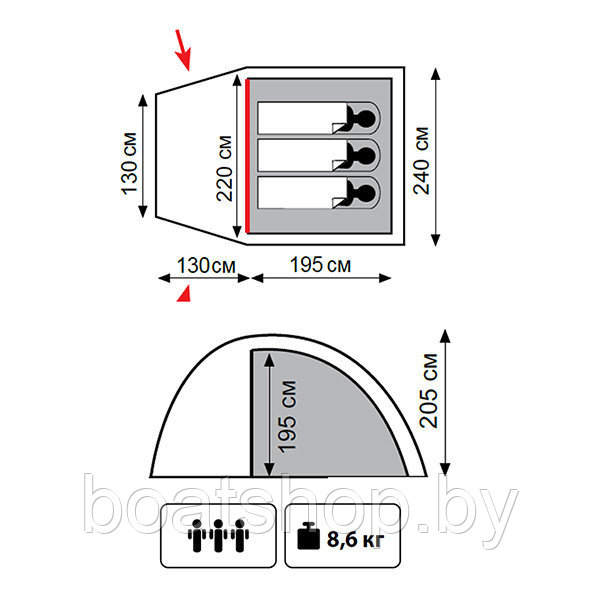 Палатка кемпинговая TRAMP BELL 3 (V2) - фото 2 - id-p82648023