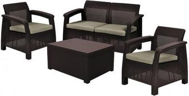 Набор уличной мебели Corfu Box Set (диван двухместный,стол-сундук ,2 кресла), коричневый
